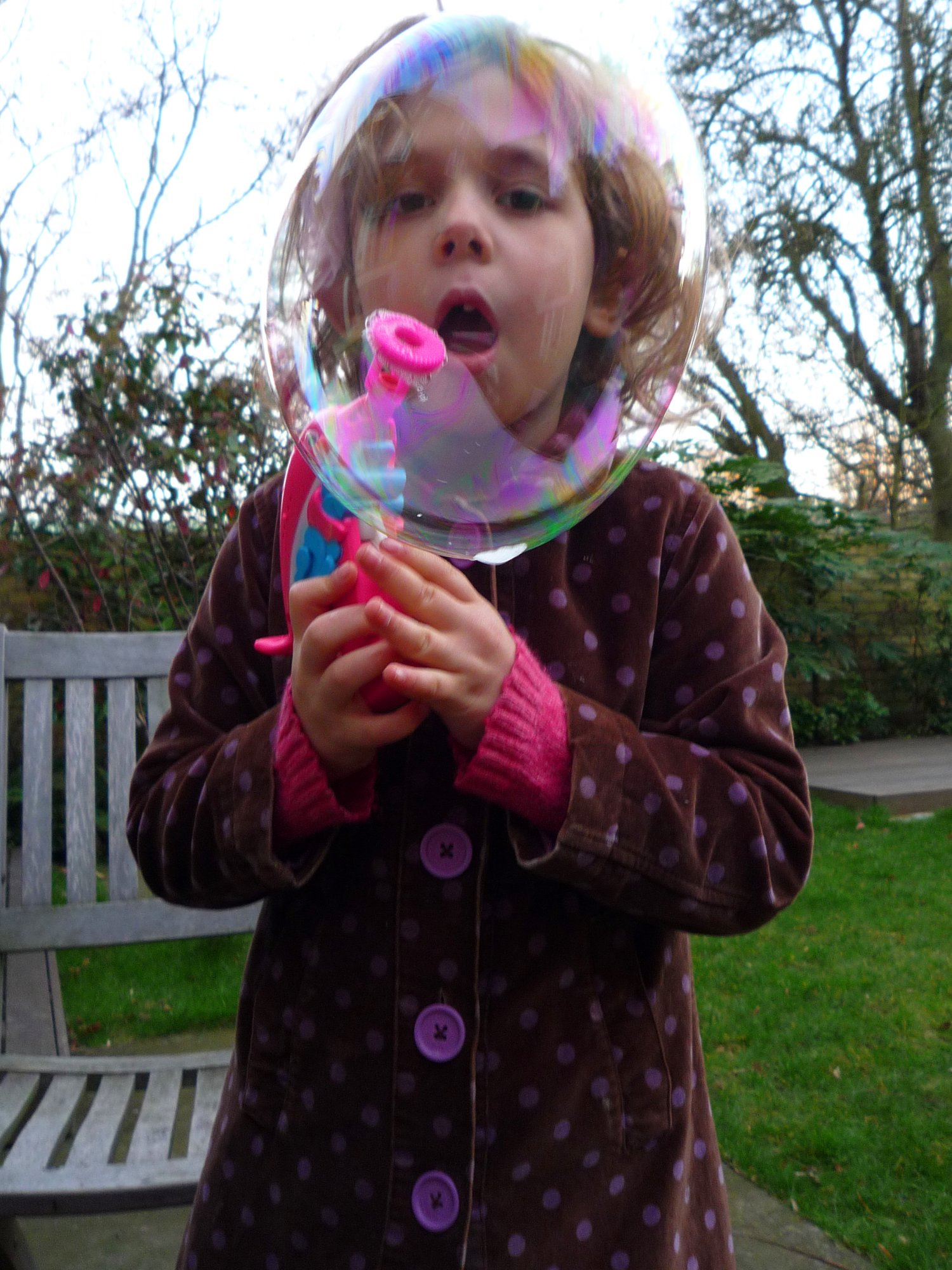 Ava blowing a huge bubble