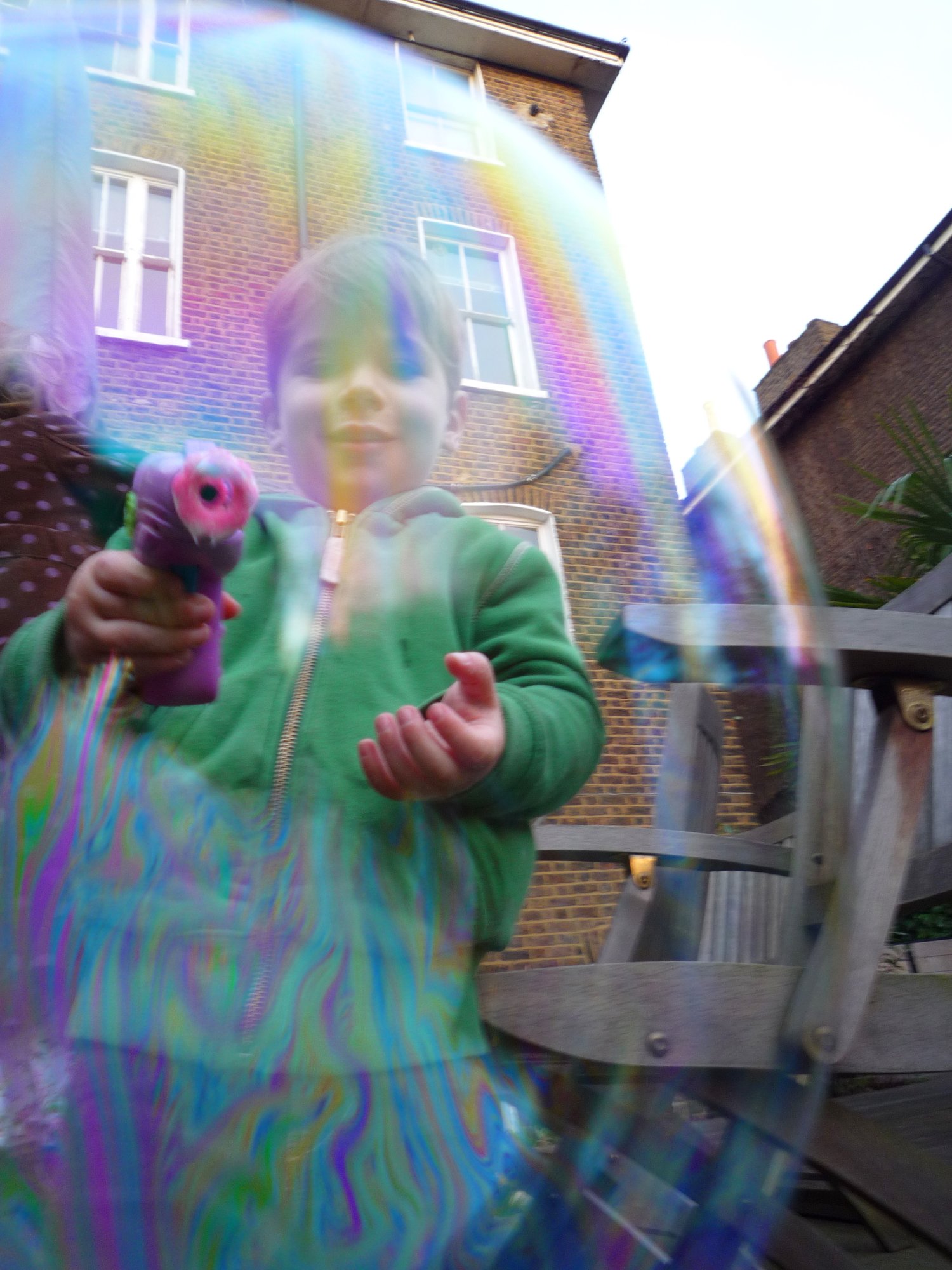Marlon seen through an iridescent bubble